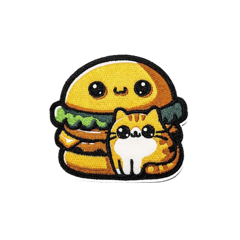 Obokata Embroidered Iron On Patches, Burgers and Cats Applique Patch,