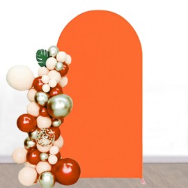 SINSSOWL 7.2 FT Orange Arch Backdrop Cover Fitted Spandex Wedding Arch Backdrop Fabric Covers for Reception Bridal Shower Birthday Party Gender Reveal Decoration (Orange)