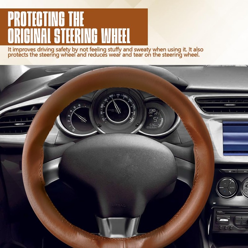 HEVLE Leather Steering Wheel Cover Lace Up, Stitch On Wrap,