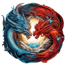 WOODBESTS Wooden Puzzle for Adults, Yin-Yang Dragon Puzzle (L, 300pcs, 12.9"x12.4") Beautiful Wooden Box, Wooden Jigsaw Puzzles Unique Shape, Birthday Gifts for Adults and Kids Family Game