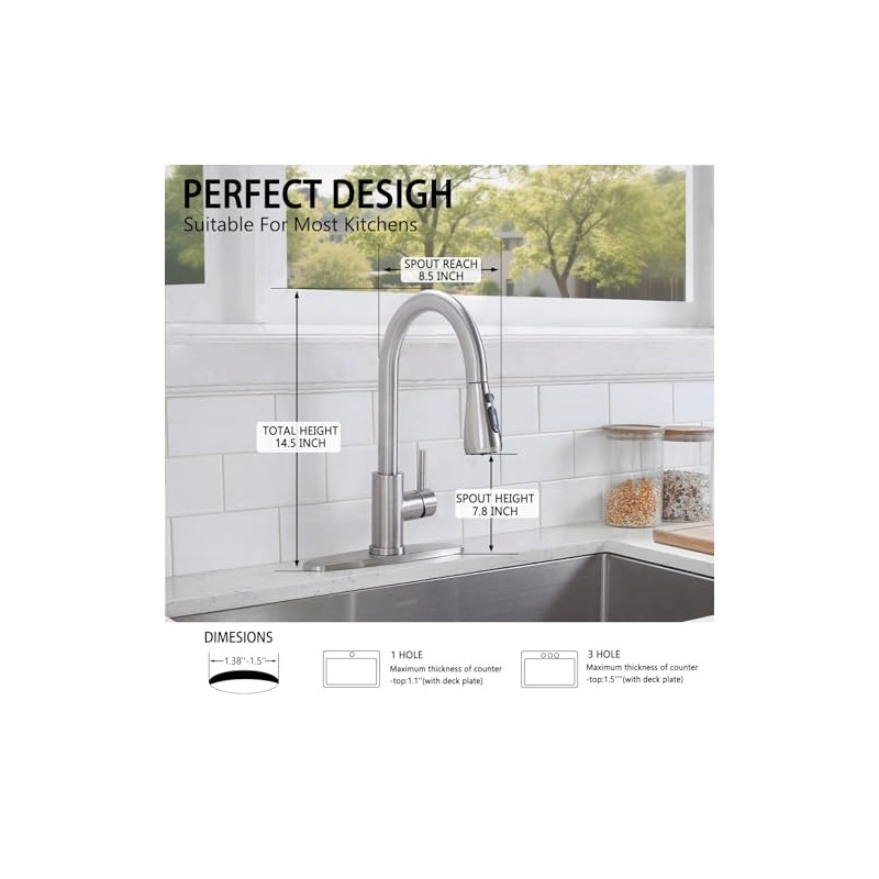 HOTIS Kitchen Faucet with Pull Down Sprayer, Brushed Nickel Stainless
