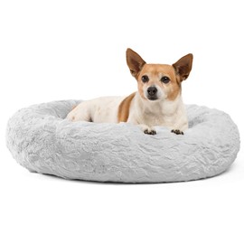 Best Friends by Sheri The Original Calming Donut Cat and Dog Bed in Lux Fur Gray, Small 23x23
