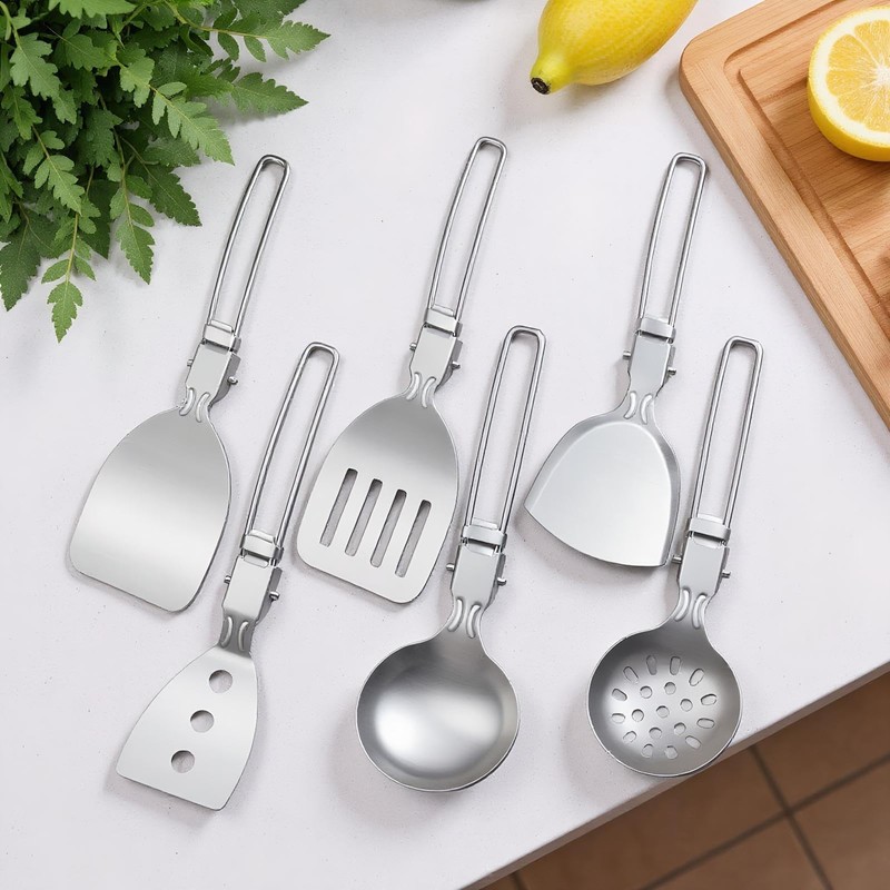 Camp Kitchen Set,6 Piece Folding Soup Spoon Travel Utensils Kit