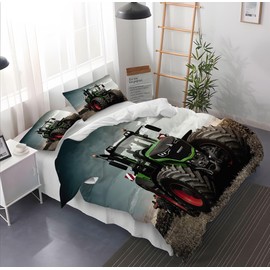 Gegeryozer 3D Tractor Printed Duvet Cover Set Tractor Decorative Duvet Cover for Kids Room Comfortable Microfiber (T4, 135 x 200 cm)