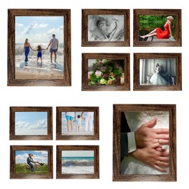 Picture Frames Set 10 Pack Collage Picture Frames,Gallery Wall Frame Set with Four 8x10, Four 5x7, Four 4x6, Farmhouse Rustic Photo Frames for living room Wall Gallery Decor or Desk,Brown