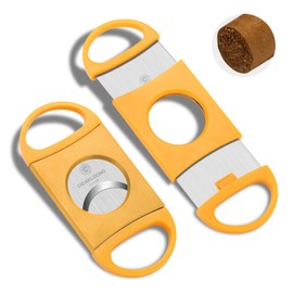 Zigarrenschneider mit Doppel Klinge für Scharfen Schnitt, Edelstahl und Kunststoff, Doppelvergrößerungs Zigarren Guillotine, 62,5 Ringmaß, Geeignet für Zuhause und Drauße (Orange)