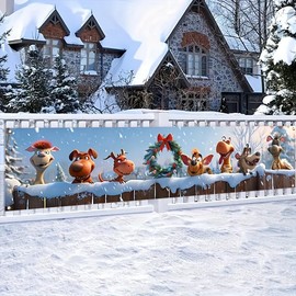 Blissyard Christmas Banner Fence Banner Double Sided 78x17 Animal Banner Fun Animal Characters With Snowy Wreath 71x43 Inch Holiday Outdoor Decoration Yard Lawn Banner