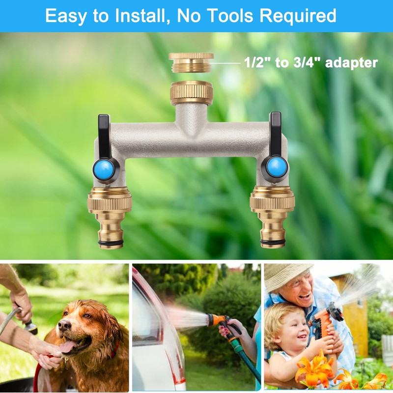 Water Distributor 2 Way, Brass Water Connection Distributor, Extended Handle