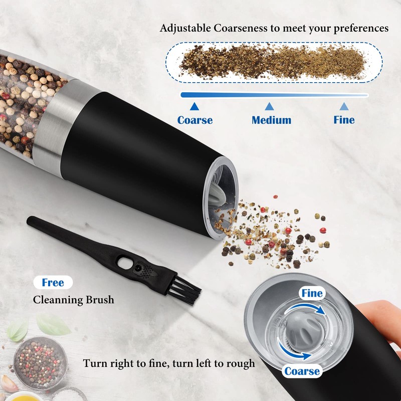 Gravity Electric Salt and Pepper Grinder Set, Battery Powered LED