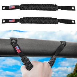 E-cowlboy Roll Bar Grab Handles Paracord Grip Handle for Ford Bronco 2021 2022 2023 2-Door 4-Door Interior Accessories Premium Paracord US Flag (Black 2 Pack)
