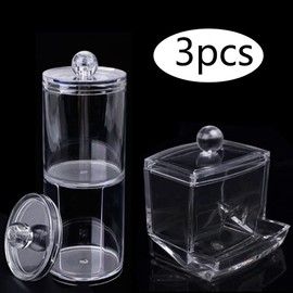 Zasiene Cotton Buds Holder Pack of 3 Acrylic Cotton Pad Dispenser Cotton Pads Container Box Cotton Buds Container Dispenser Bathroom Canister Storage Qtip Dispenser Bathroom Organiser for Floss