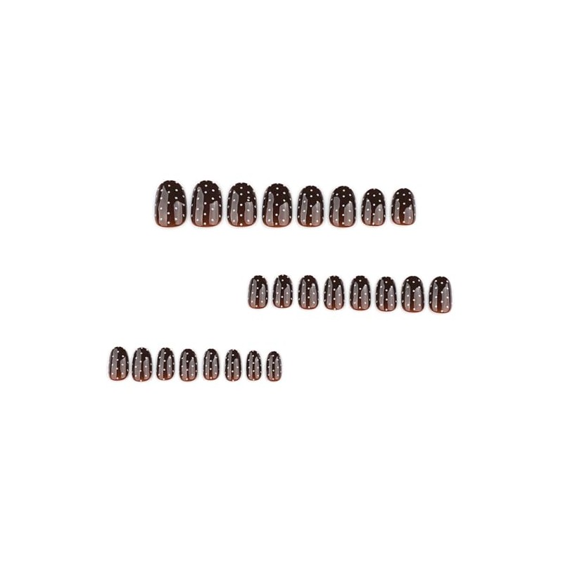 Uñas postizas de lunares, ovaladas, marrones, cortas, almendradas, con pegamento,