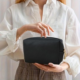 FFpaw Makeup Bag for Women, Large Cosmetic Bag Capacity Travel Toiletry Bag Makeup Pouch for Purse Waterproof Small Makeup Organizer Bag Cute Makeup Brushes Storage Bag (Large Black)