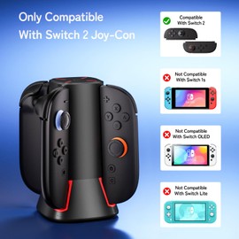 Charging Dock Compatible with Switch 2 Joy-Cons Controllers - 4-Port Charger Station with LED Indicators - Fast Charging Compatible for Nintedos Switch2 Joy-Cons with Charging Cable (Vertical)