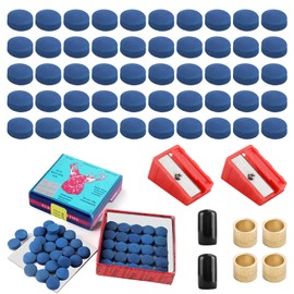 58PCS Snooker Cue Trim Kit, 10mm/9mm Leather Cue Tips, 2PCS Pool Cue Tip Sander, 4PCS Cue Tip Trimmer, Rubber Snooker Tips, 2PCS Cue Tip Ferrules Replacement Billiard Cue Repair Tool with Storage Box