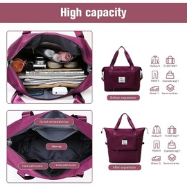 YAMEE Foldable Travel Bag with Large Capacity, Portable Travel Bags, Waterproof Sports Bag with Wet Compartment, Weekender Bag with Expandable Space, Sports Bag Oxford Fabric Travel Bag, red