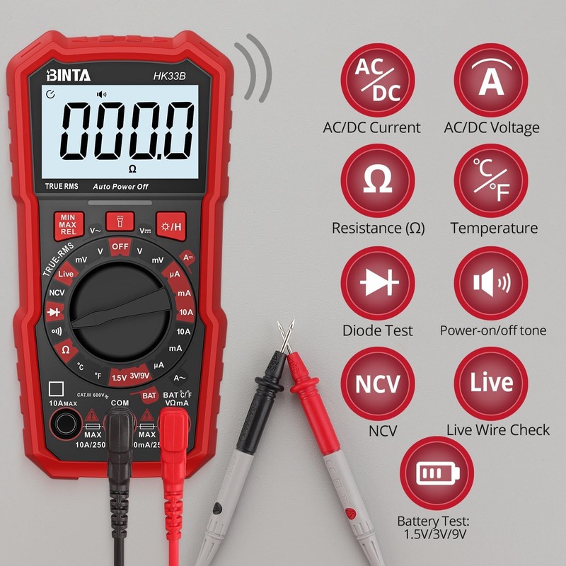 BINTA Digital Multimeter 2000 Counts with AC/DC Voltage, Ohm Volt