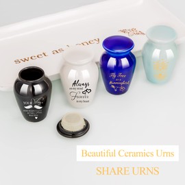 4 Piece Small Urns for Human Ashes Mini Cremation Urns Memorial Keepsake Urns Mix Funeral Urns Ceramics Urn Ash Urns Decorative Urns Set-Premium Gift Box & Spoon Included