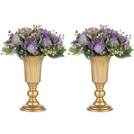 Nuptio Pcs of 2 Flowered Metal Trumpet Vase Elegant Wedding Centerpieces Vase for Wedding Party Decoration, 23.2cm/9.13" Tall Artificial Flower Arrangements for Anniversary Ceremony