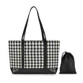 Classic Houndstooth Laptop Tote Bag for Women - Canvas Teacher Tote with Zipper