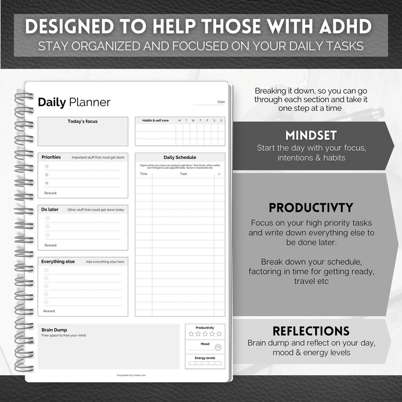 ADHD Daily Planner for Neurodivergent Adults - Productivity Daily Planner
