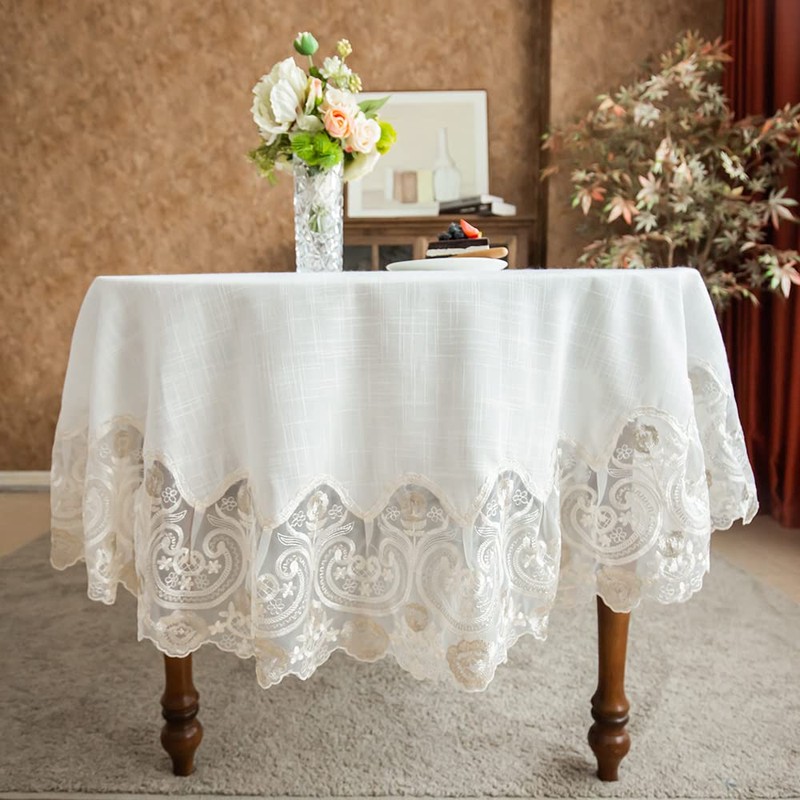 ARTABLE Lace Rectangular Tablecloths with Exquisite Macrame Border Clear Embroidered