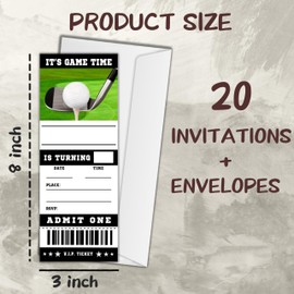 heiyihe Sports Birthday Cards-20 Golf Game Ticket Invite Cards-Golf Birthday Invitation with Envelopes for Teens kids Adults-Party Favor & Supplies (3×8 inch)-A11
