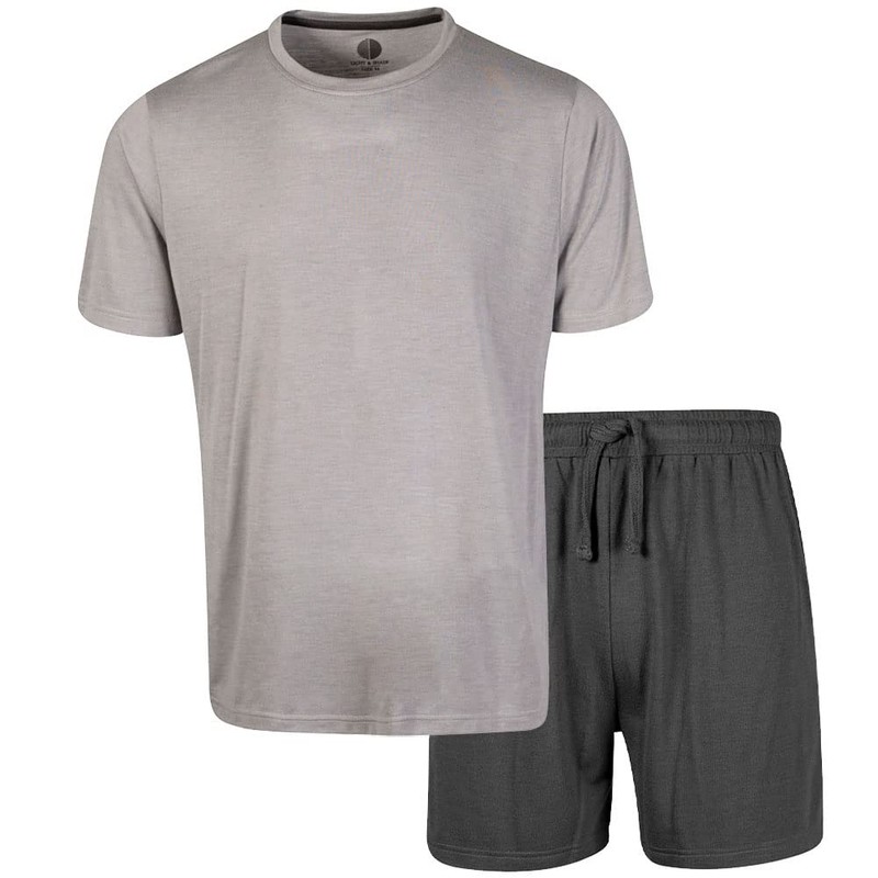 Light & Shade Herren Pyjamahose und T-Shirt Set, Hellgrau meliert/anthrazit,