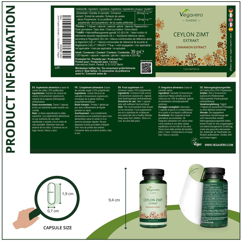 Ceylon Cinnamon 2000mg Vegavero® | High Strength Extract (8:1) |
