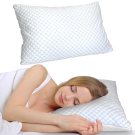 Bed Pillow 1 Pack Shredded Rayon derived from Bamboo Memory Foam Pillows Adjustable Cool Pillows with Extra Filling Machine Washable Cover Soft Neck Support Breath Pillow for Side Back Sleepers/Queen