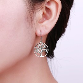 YL Tree of Life Drop Earrings 925 Sterling Silver Emerald Fishhook Dangle Earrings for Women