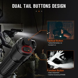 NICRON N8pro Rechargeable Flashlights, 1700 High Lumens Super Bright Tactical Flashlight with 6 Modes Double Switch, 1496ft Long Distance Powerful Flash Light, IP68 Waterproof