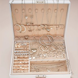 Vintage & Simple 108pcs Fashion Jewelry Set for Women -Zinc Alloy Necklaces, Bracelets, Anklets, Rings, Earrings Bundle-FeaturesColor: Silver