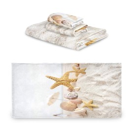 Towel Bathroom Sets, Ocean Sea Marine Starfish Seashell On Sand Beach Towels 3-Piece 1 Bath Towel 1 Washcloth 1 Hand Towel, Bath Towel Set of 3 Soft Multifuntion for Home Kitchen Hotel Gym Swim Spa