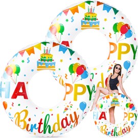 Leyndo 2 Pcs Happy Birthday Inflatable Pool Float Tube 47.24 Inch Jumbo Pool Float Birthday Party Swimming Tube Happy Birthday Swim Rings for Adults Summer Water Birthday Supplies Decor