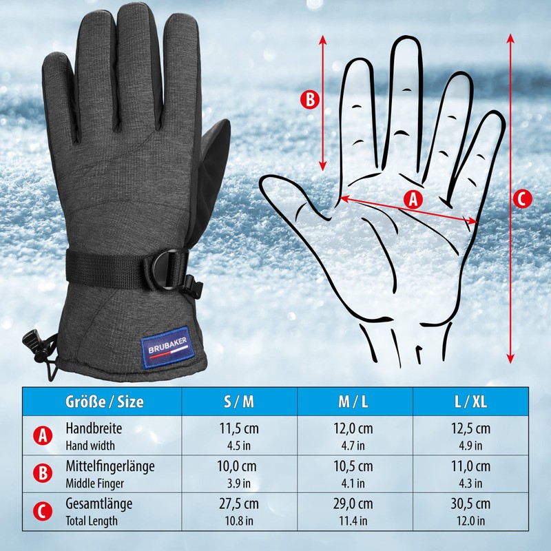 Brubaker Winter Gloves Waterproof and Windproof – Men's and Women's
