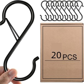 HIDOSNG 20Pcs S Hooks with Safety Buckle, 3.5 inch Heavy Duty S Hooks for Kitchen, Bathroom, Courtyard - Hanging Plants, Clothes,Bathing Utensils, Bags (Black)