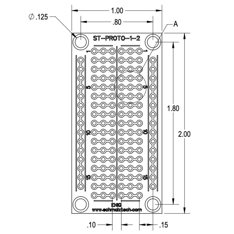 SchmalzTech Premium 1" x 2" Protoboard PCB, ENIG Prototyping PCB,