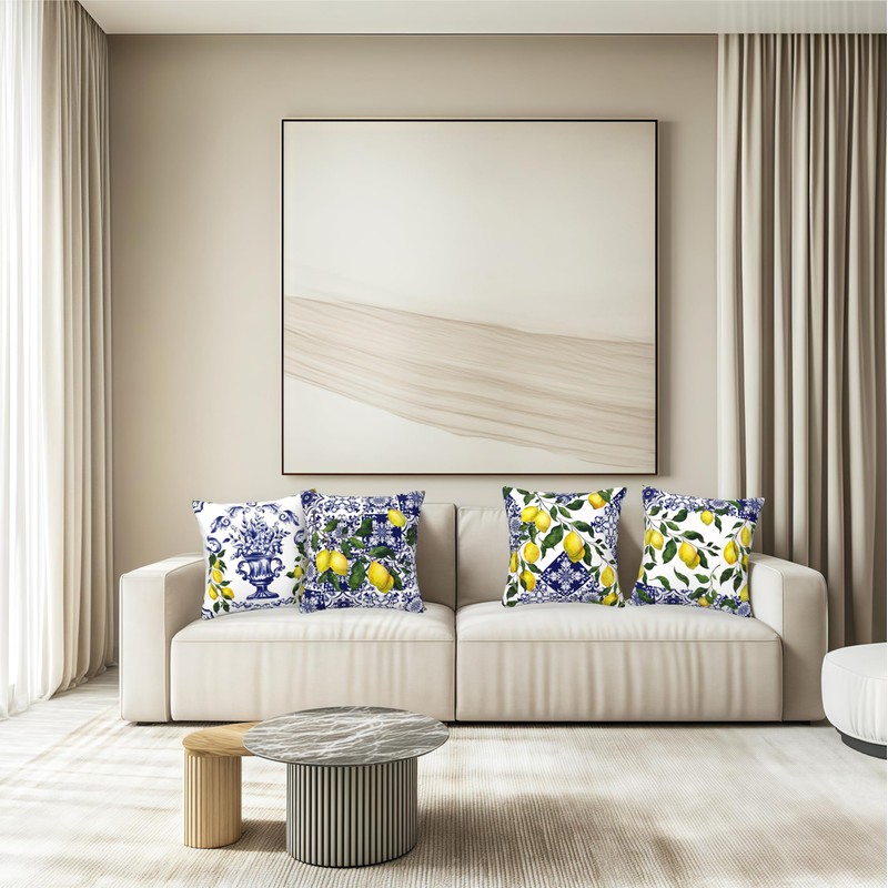 Shimmerz Pack of 4 Lemon Summer Throw Cushion Covers, 45