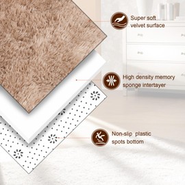 TWINNIS Super Soft Shaggy Rugs Fluffy Carpets, 6x9 Feet, Indoor Modern Plush Area Rugs for Living Room Bedroom Kids Room Nursery Home Decor, Upgrade Anti-Skid Rectangular Fuzzy Rug, Tan White