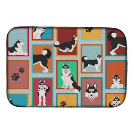 Caroline's Treasures MLM1114DDM Lots of Siberian Husky Dish Drying Mat Absorbent Dish Drying Mat Pad for Kitchen Counter Dish Drainer Mat for Countertop, 14 x 21", Multicolor