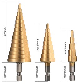 3 Pcs HSS Step Drill Bit Set, 4mm-12/20/32mm High Speed Steel Step Drill Bits Set Titanium Coated, Cone Hole Cutter Drill Bits with Universal Hex Shank for Wood Metal Plastic PVC Board Sheet