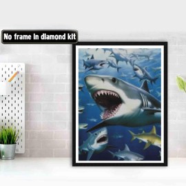 Bimkole 5D Diamond Painting Kits Big Shark, Full Drill Animals DIY Rhinestone Embroidery Set Paint with Diamonds Art by Number Kits Cross Stitch Home Wall Craft Decoration 12X16 inch