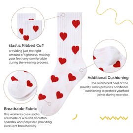 American Trends Cute Heart Socks for Women Pattern Crew Socks Novelty Aesthetic Couple's Socks Heart Socks White
