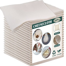 Reginary 24 Pcs 20 x 20 Inches Cheese Cloths Bulk, Grade 100, Hemmed Cheesecloth for Straining Unbleached Cotton Muslin Cloth Reusable for Thanksgiving Turkey Cooking Baking Juicing Cheese Making