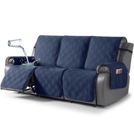 TAOCOCO 100% Waterproof Recliner Sofa Covers 3 Seater, Split Couch Covers for Reclining Couches for Kids Pets, Non Slip Reclining Couch Covers Furniture Protector with Straps(3 Seater, Navy Blue)