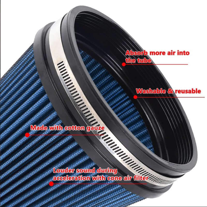 6" Inlet Cold Air Intake Filter Cone Replacement Performance Washable