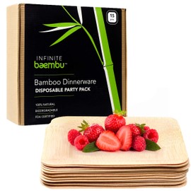 Bamboo Disposable Plates Dinnerware Set - 15PK Square 9" Bamboo Plates | Biodegradable Bamboo Plates Disposable | Compostable Bamboo Plates | Eco Friendly Alternative to Plastic Plates & Wooden Plates