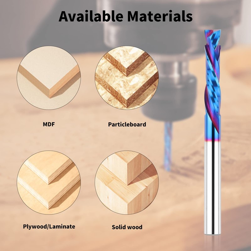 EANOSIC Compression Spiral Router Bits 1/4" Shank,1-1/4" Cutting Length, Extra