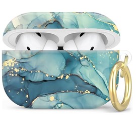 Compatible with AirPod Pro 2nd/1st Generation Case Cover with Key Chain,Full Protective Shockproof Wireless Headphone Case for Airpod Pro 2023/2022/2019(Blue Green Marble)